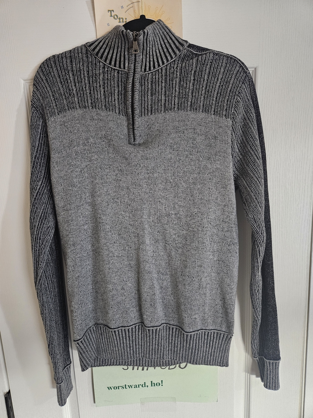 BKE Men's Two-Tone Grey Zip-Neck Sweater